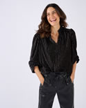 Overhemdblouse velours gestreept