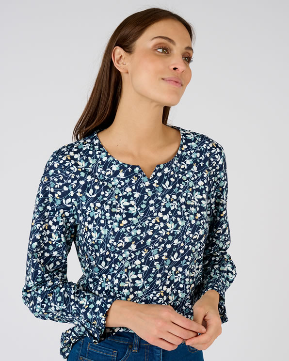 T-shirt van warm tricot met bloemenprint