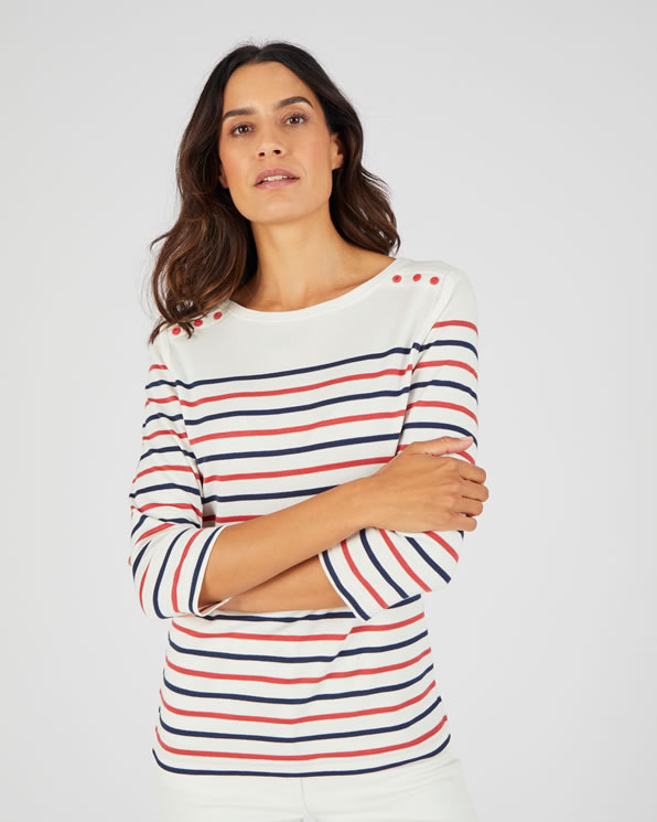 Gestreept T-shirt van interlock mesh