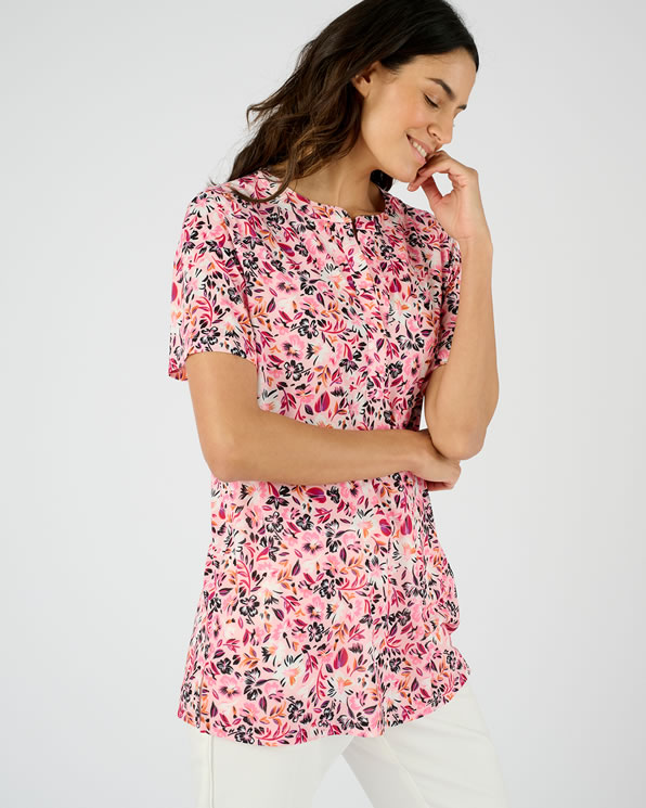 Tuniek van crêpetricot met stretch en bloemmotief