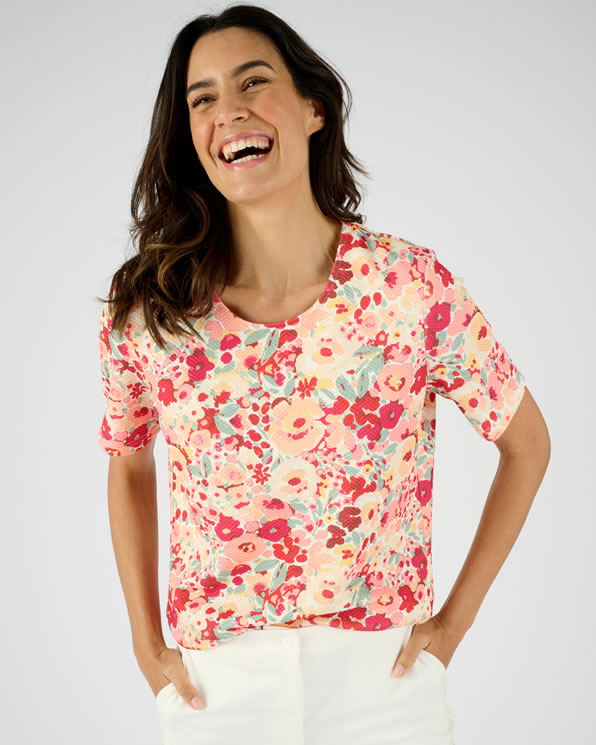 T-shirt van interlock mesh met reliëf