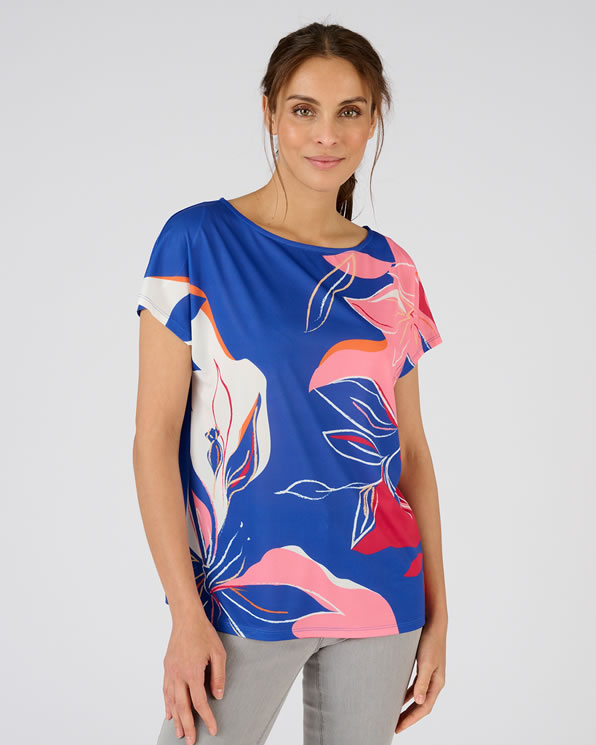 T-shirt van crêpe met bloemenprint aan de voorkant