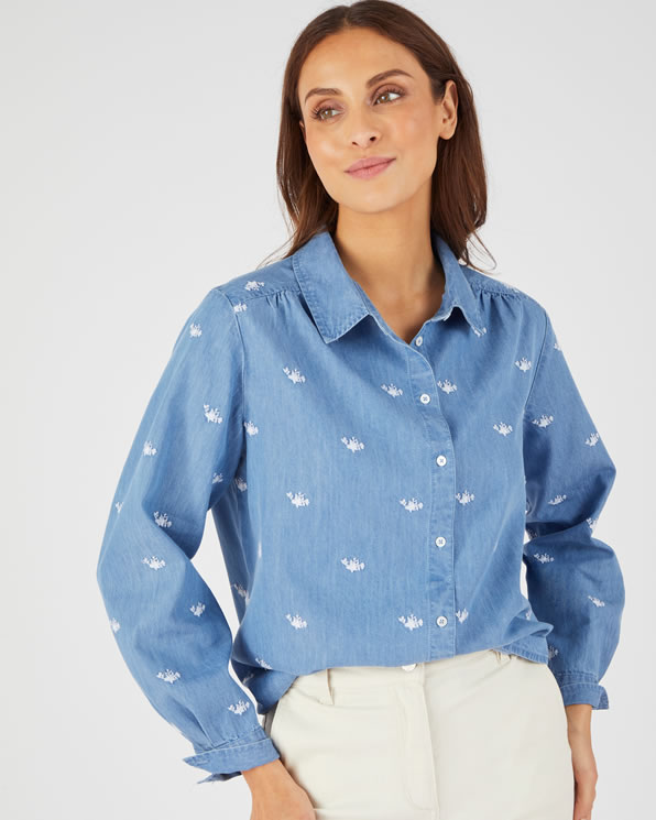 Geborduurde blouse van katoen en lyocell Tencel™ vezels