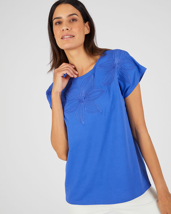 T-shirt met ton-sur-ton borduursel