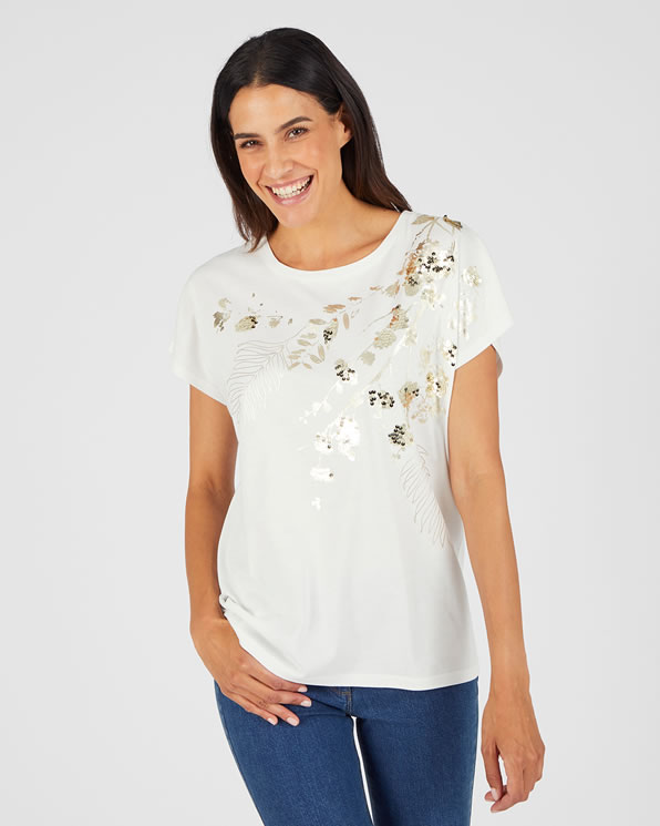T-shirt à sequins motif végétal