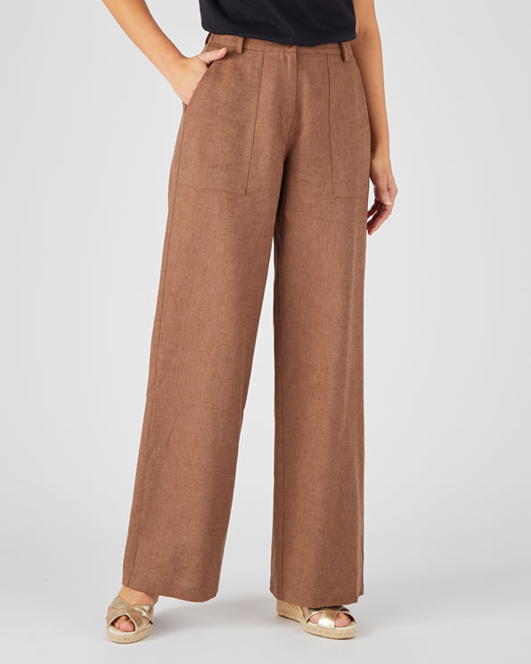 Broek met wijde pijpen van een mix van linnen en katoen