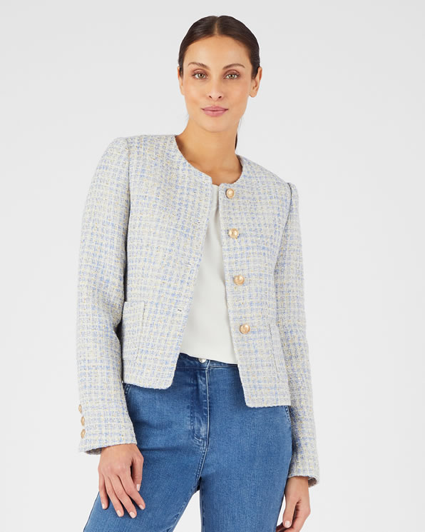 Tweed jasje met ruitjes en glanzende garen
