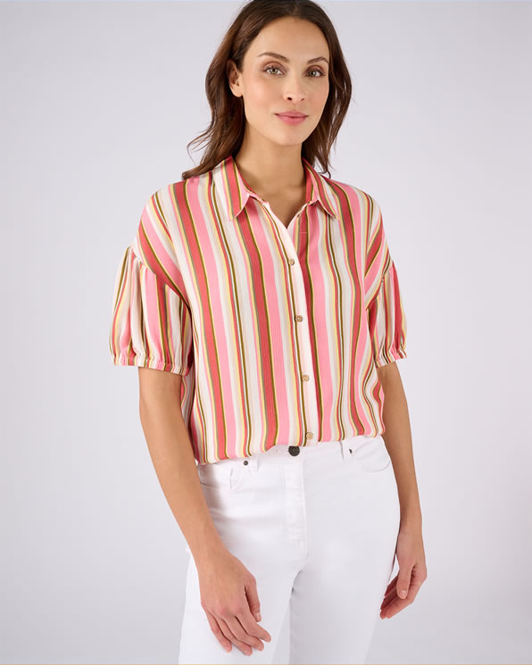 Gestreepte overhemdblouse van crêpestof zuivere viscose vezels