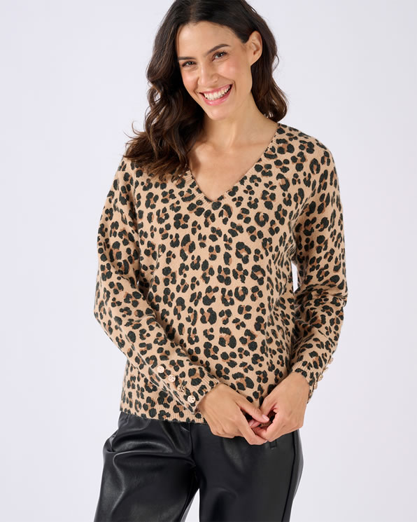 Pull à boutons uni ou imprimé animalier