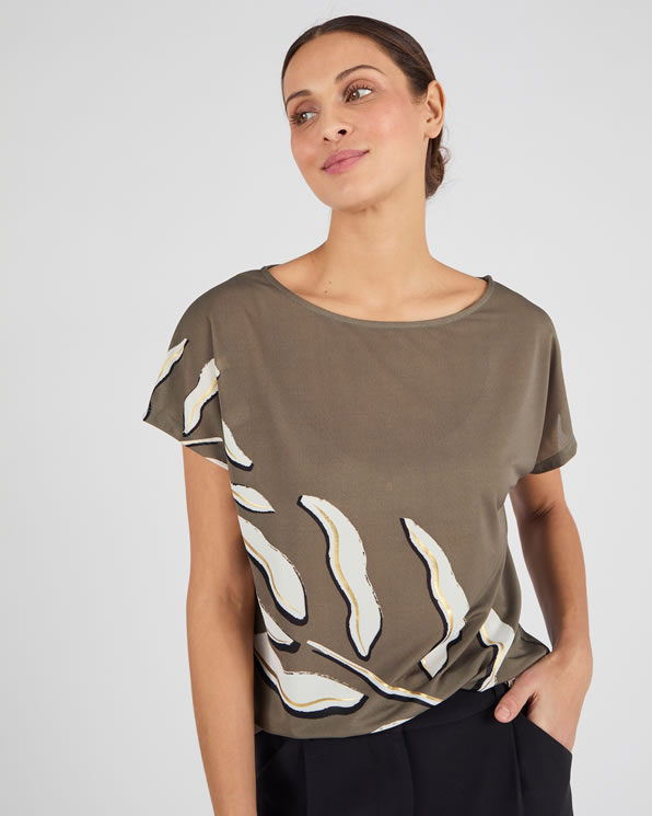 Gebreid crêpe T-shirt met bladmotief