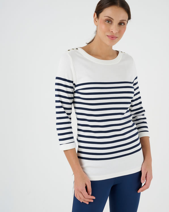 Effen of gestreept T-shirt met 3/4 mouwen