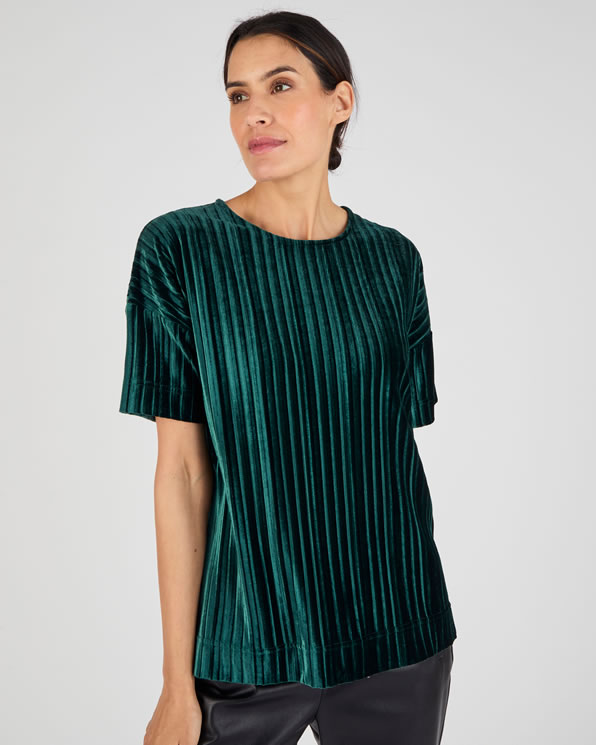 Fluwelen geplooid satijnen T-shirt