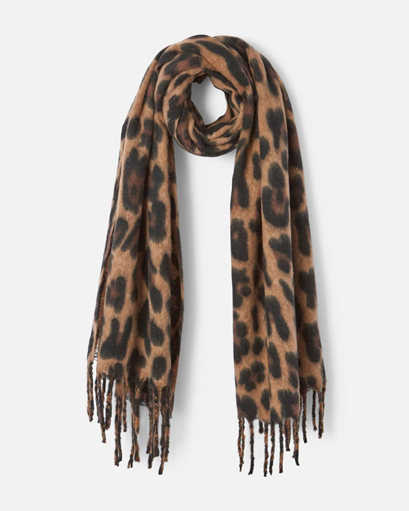 Sjaal met franjes en dierenprint