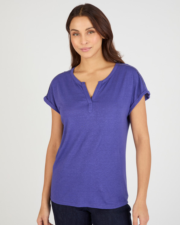 T-shirt mélange lin, détails tressés