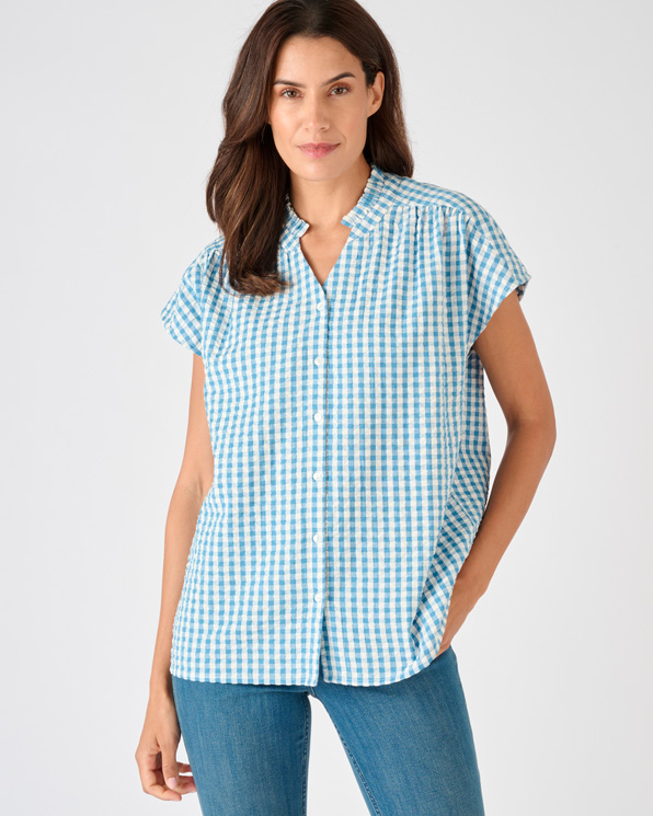 Overhemdblouse korte mouwen wafelstof