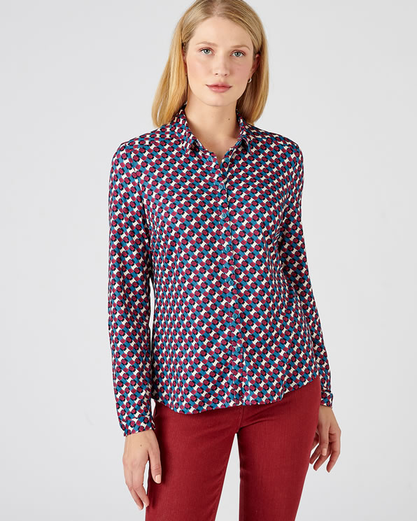 Chemisier maille chaude stretch imprimé feuillage