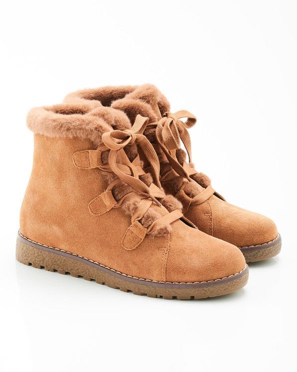 Boots à lacets + zip croûte de cuir vachette Thermolactyl