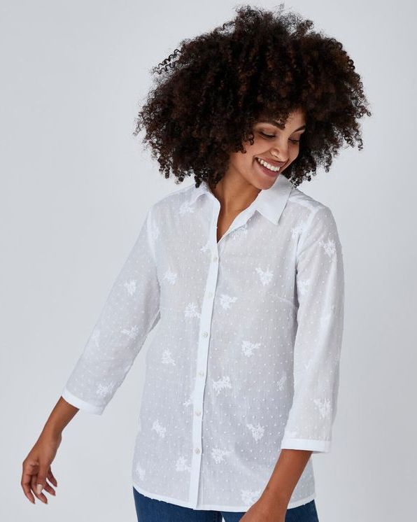 Chemisier pur coton plumetis et broderie