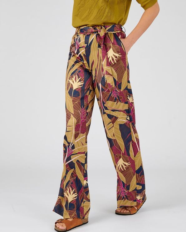 Pantalon tropical enfilable tissu fluide stretch envers satin