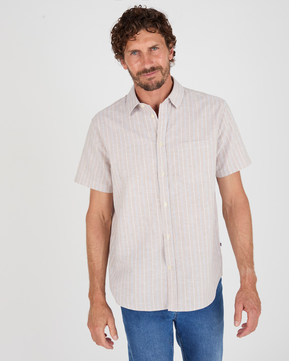 Overhemd korte mouwen mix van linnen en katoen