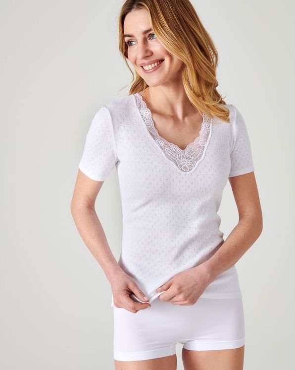 T-shirt met korte mouwen open gebreide Thermolactyl