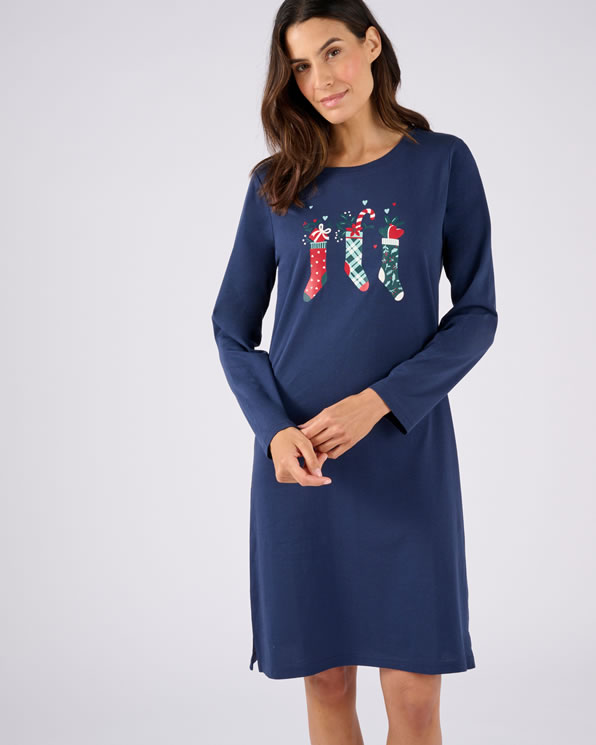 Kerstnachthemd van jerseytricot zuiver katoen
