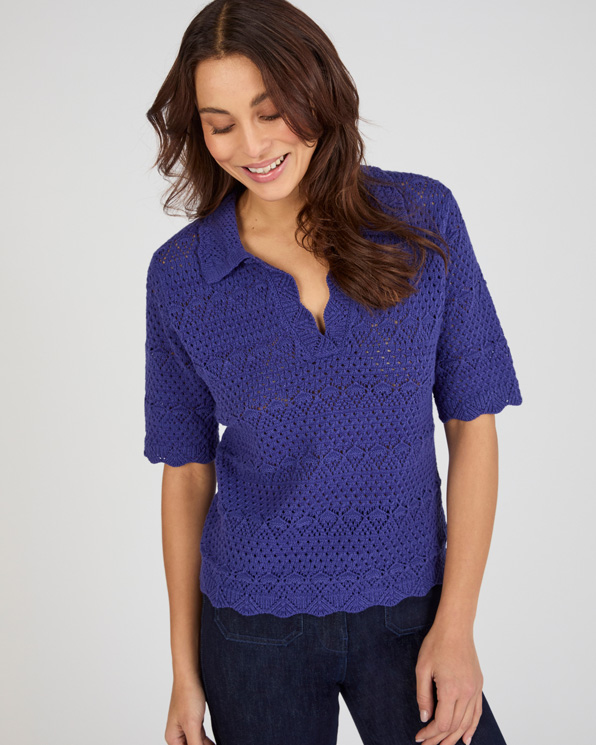 Pull col polo maille ajourée