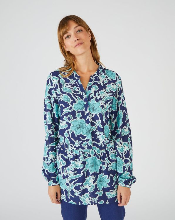 Wijduitlopende tuniek in soepele stof met bloemenprint