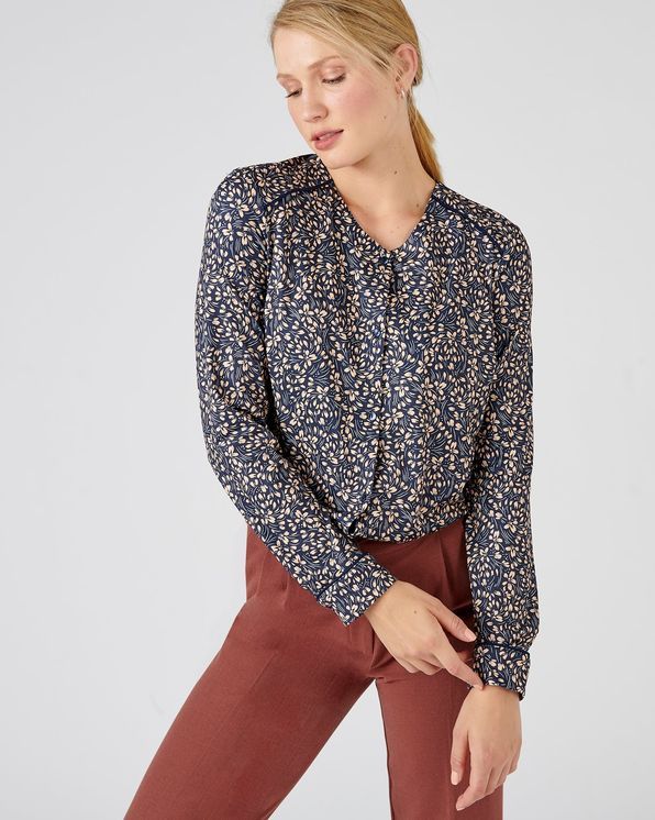 Blouse in warm tricot met print, gerecycleerde vezels