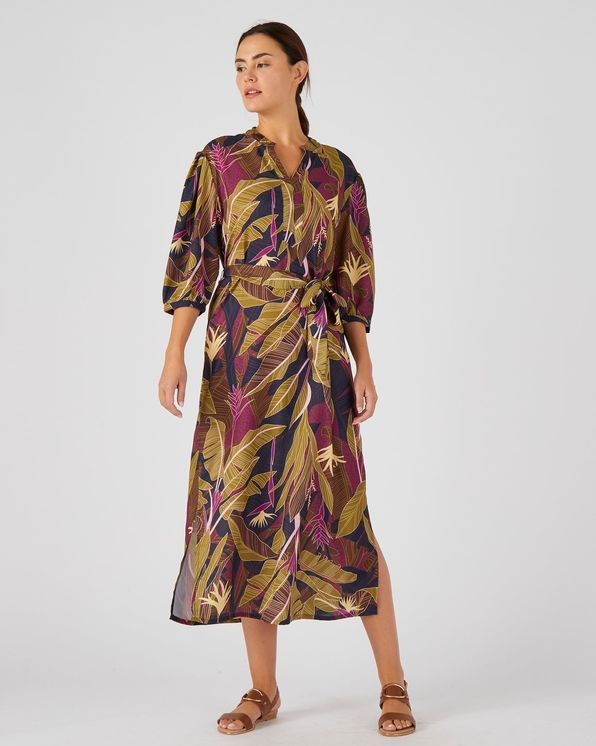 Lange jurk in soepele crêpestof met tropische print