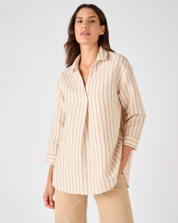 Overhemdblouse mix linnen en katoen