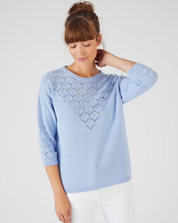 Pull maille pur coton ajourée