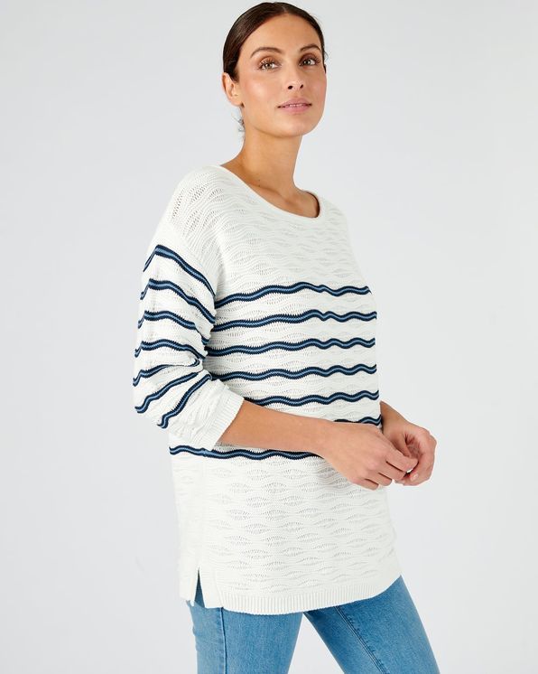 Pull rayés maille pur coton effet vague