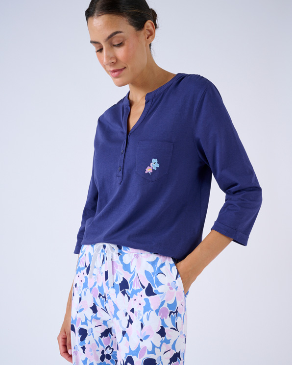 T-shirt de pyjama col tunisien en pur coton