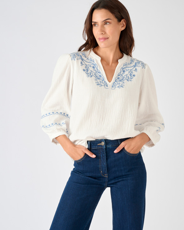 Blouse brodée en gaze de coton