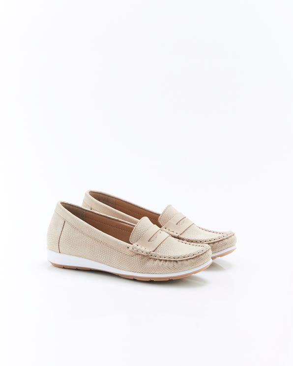 Mocassin in kalfssplitleder met reptiellook Climatyl