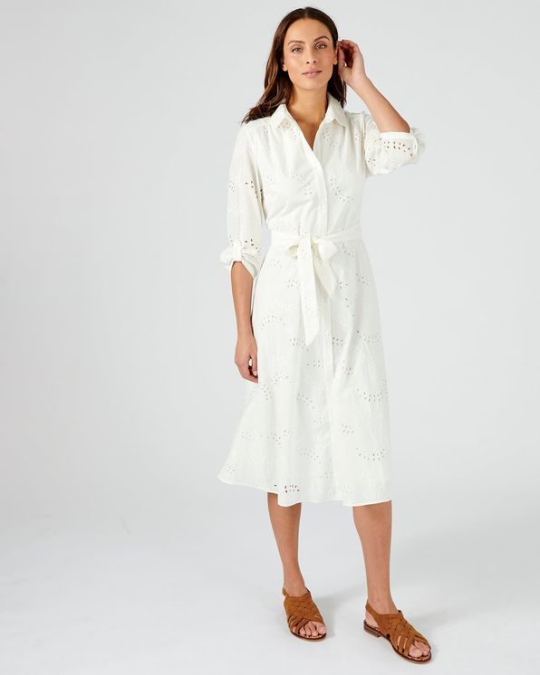 Jurk in broderie anglaise, zuiver katoen