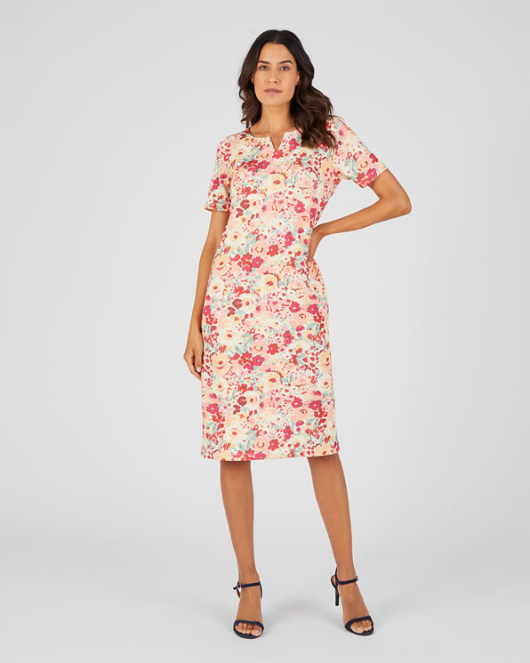 Gebloemde jurk in gewafeld stretchtricot