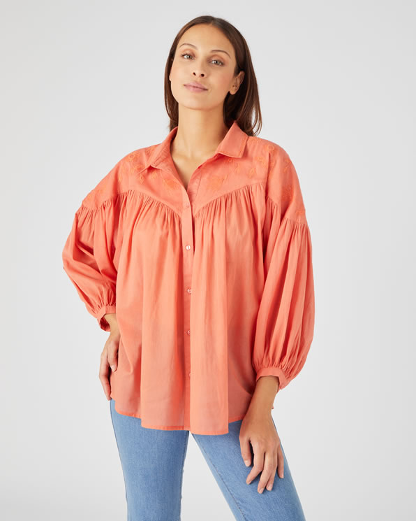Chemisier brodé voile pur coton