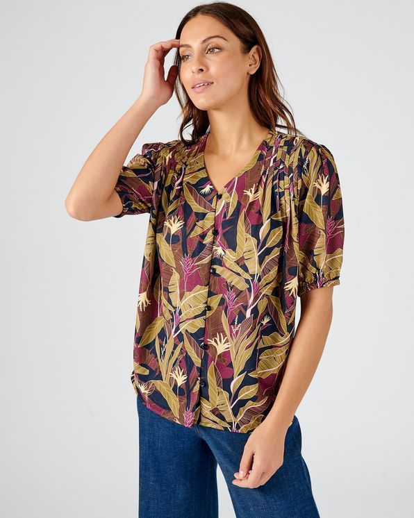 Blouse in soepele crêpe met tropische print