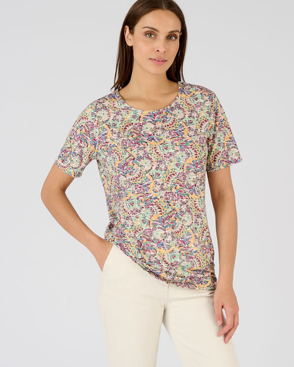 T-shirt met korte mouwen verweerd breisel met print