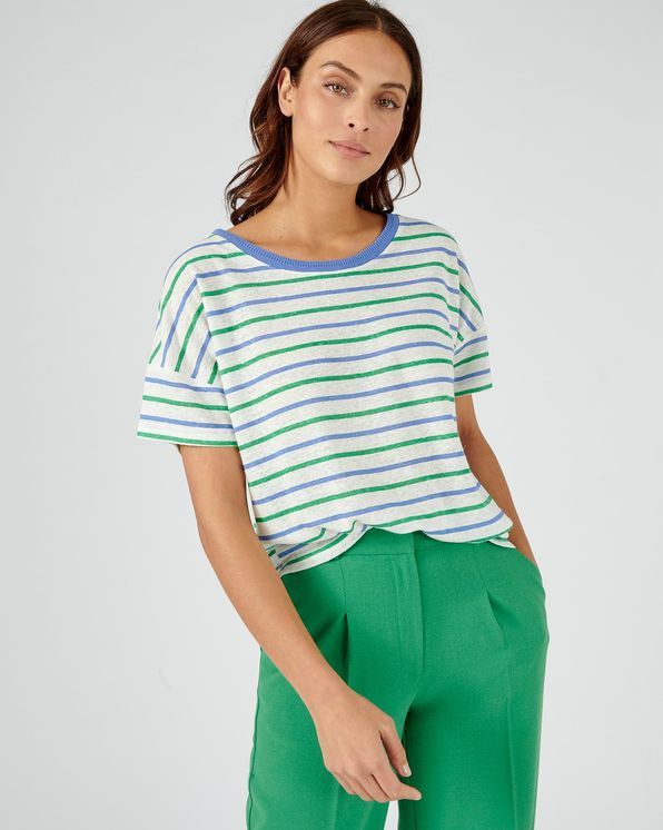 Gestreept T-shirt in linnenmix