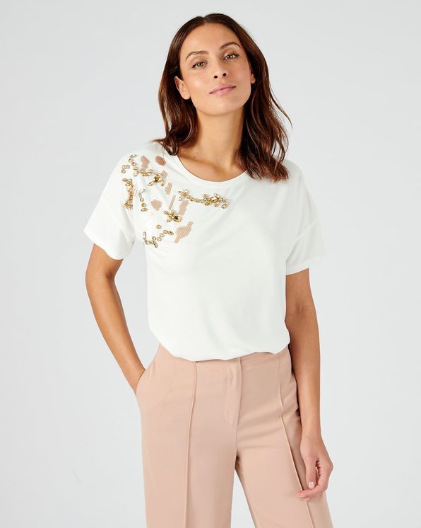 T-shirt met modal en fantasiejuweel