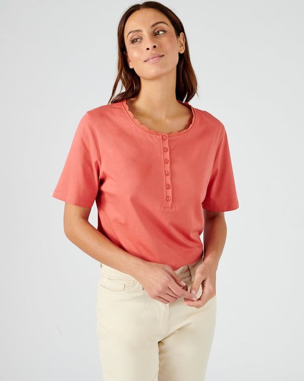T-shirt pur coton col fantaisie