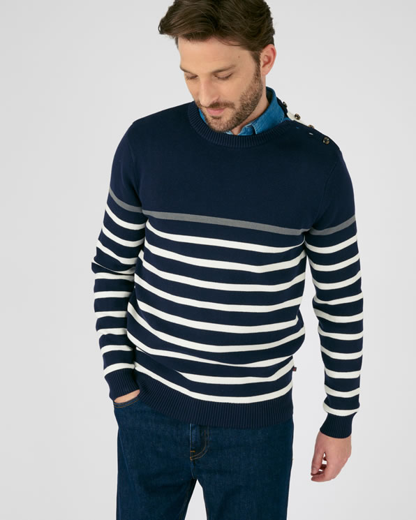 Pull Fille NEXT 5 Ans - Bleu Rayé Col Ras Du Cou - Coton Mélangé Avec étoile