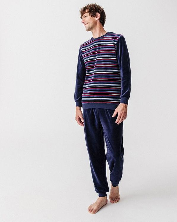 Pyjama in gestreept velourstricot