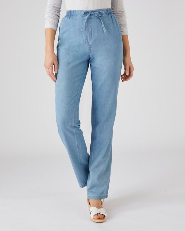 Pantalon jambes droites Toile chambray