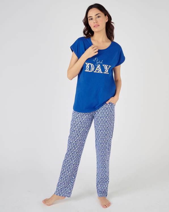 Pyjama Jersey in zuiver kamkatoen met mozaïekprint