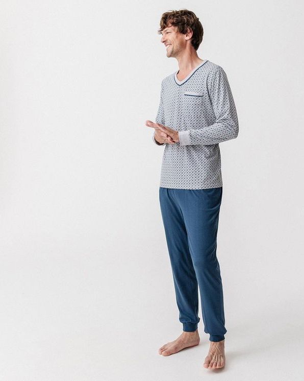 Pyjama maille jersey coton mélangé imprimé cravate
