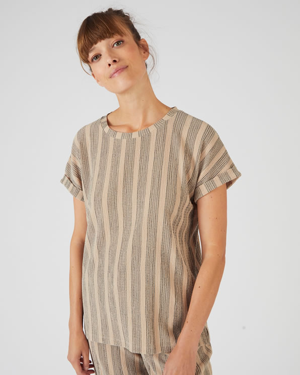Gestreept gebreid T-shirt met structuur